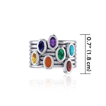 Oval Chakra Gemstone on Silver Stack Ring TRI1856 - Jewelry